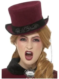 Viktorianischer Vampir Hut Granatrot